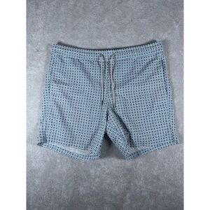 Fair Harbor L Bayberry Trunks Light Blue White Geometric All Over Swim Lined